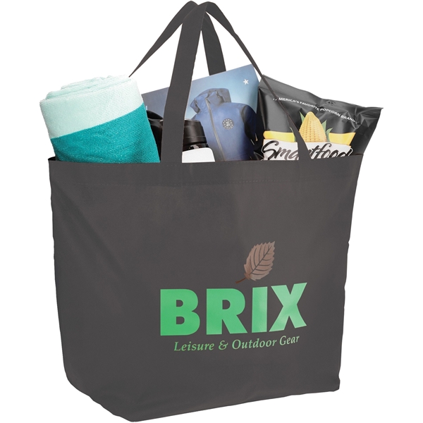 aerial view a gray the yaya non - woven bottom gusset shoppers budget tote bag - 13 x 19.5, image 6 of 6