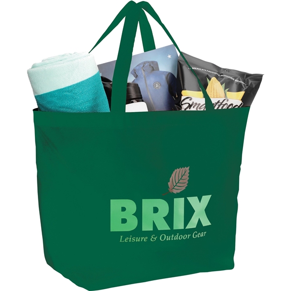 aerial view a green the yaya non - woven bottom gusset shoppers budget tote bag - 13 x 19.5, image 5 of 5