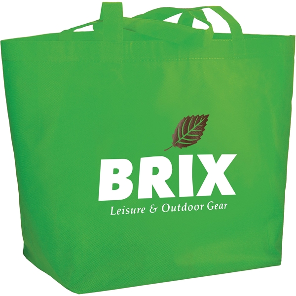 aerial view a lime green the yaya non - woven bottom gusset shoppers budget tote bag - 13 x 19.5, image 4 of 4