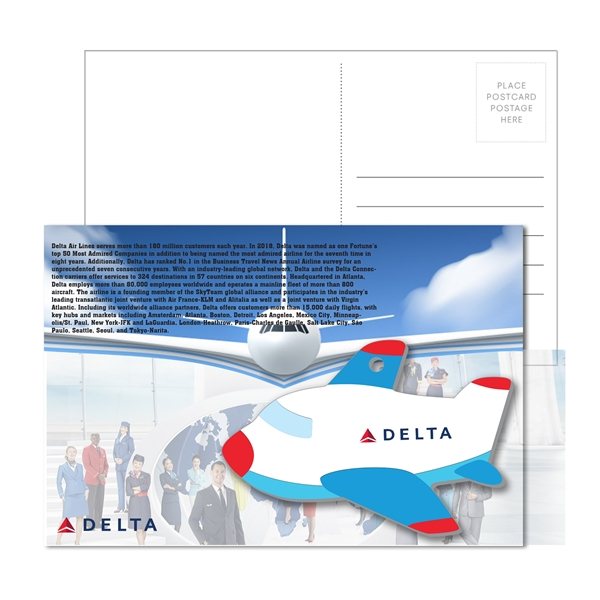 Post Card With Full - Color Blue Plane Luggage Tag