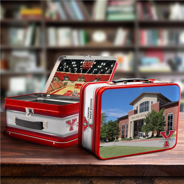 aerial view a group of retro metal lunch box, image 2 of 2