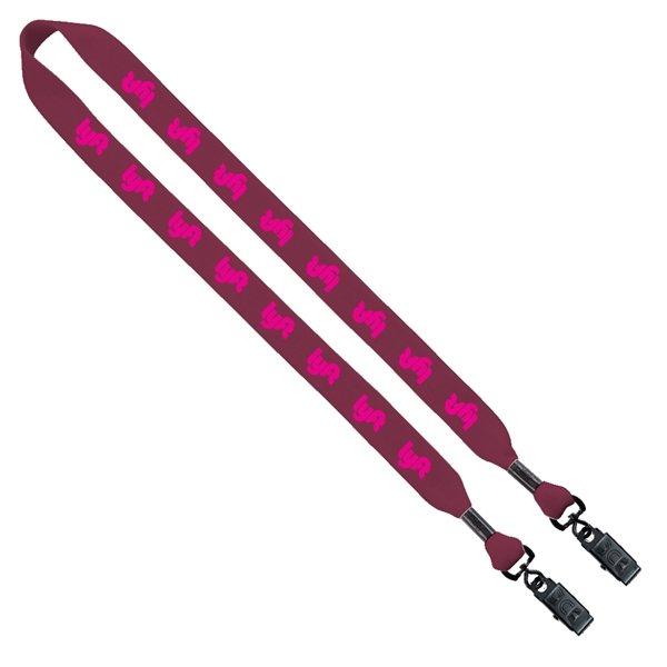 aerial view a burgundy 3/4 cotton double bulldog clip lanyard, image 2 of 2