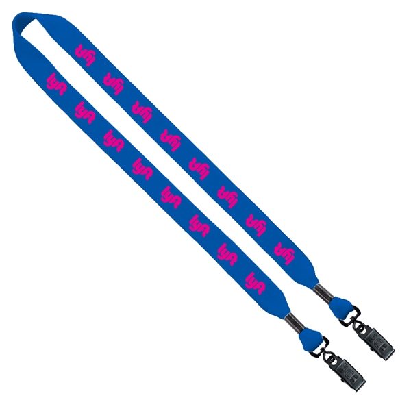 aerial view a electric blue 3/4 cotton double bulldog clip lanyard, image 2 of 2