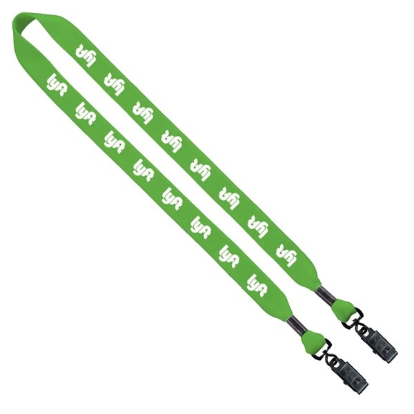 aerial view a lime green 3/4 cotton double bulldog clip lanyard, image 2 of 2
