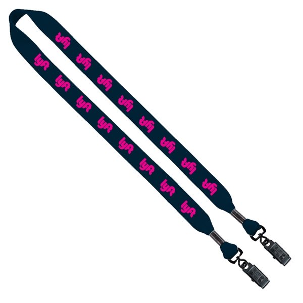 aerial view a navy 3/4 cotton double bulldog clip lanyard, image 2 of 2