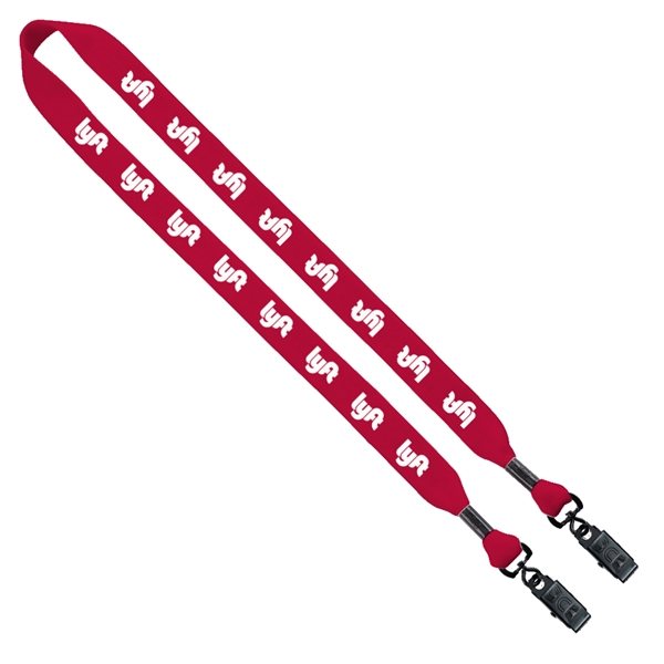 aerial view a red 3/4 cotton double bulldog clip lanyard, image 2 of 2