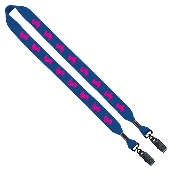 aerial view a royal blue 3/4 cotton double bulldog clip lanyard, image 2 of 2
