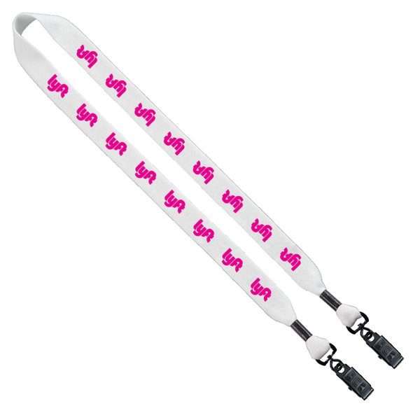 aerial view a white 3/4 cotton double bulldog clip lanyard, image 2 of 2