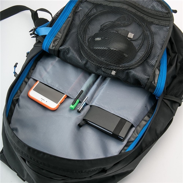 aerial view a blue basecamp globetrotter laptop backpack, image 6 of 7