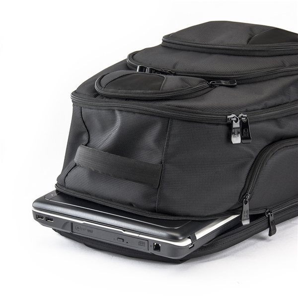 aerial view a black basecamp concourse laptop backpack, image 11 of 13