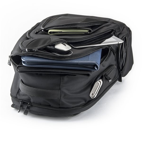 aerial view a black basecamp concourse laptop backpack, image 8 of 13