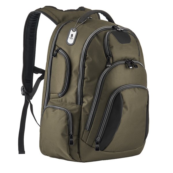 aerial view a olive green basecamp concourse laptop backpack, image 4 of 7
