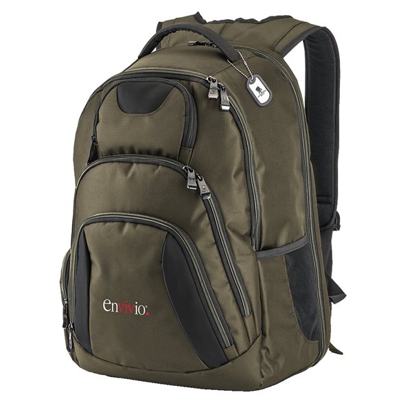 aerial view a olive green basecamp concourse laptop backpack, image 5 of 7