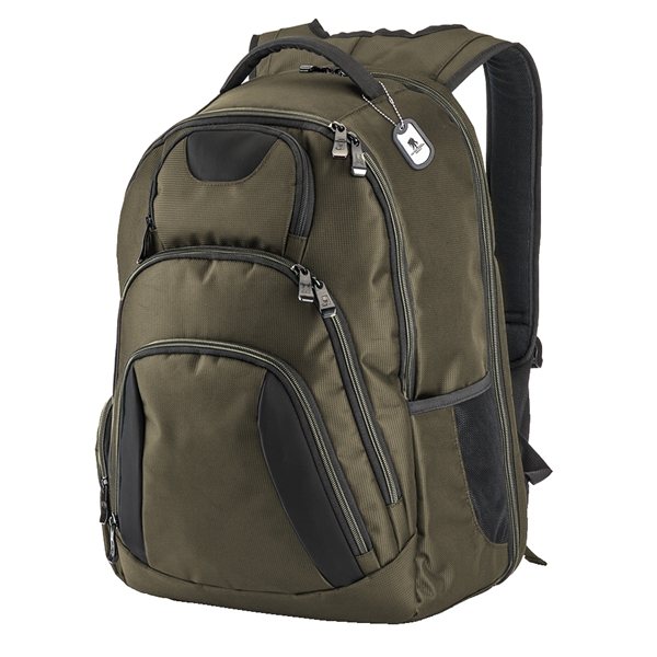 aerial view a olive green basecamp concourse laptop backpack, image 6 of 7
