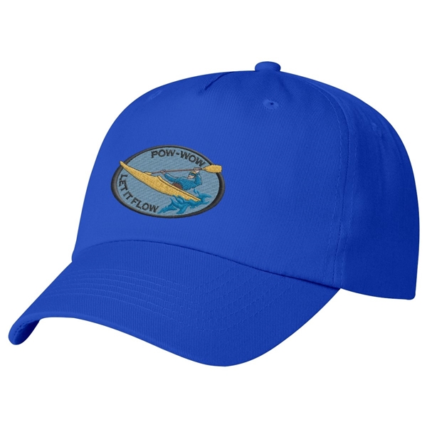 aerial view a royal blue 5 panel polyester cap, image 4 of 4
