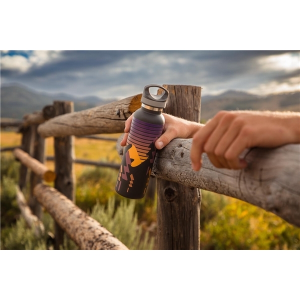 aerial view a group of 20 oz basecamp tundra bottle with screw top lid, image 7 of 14