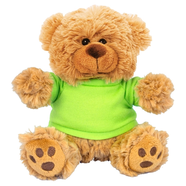 aerial view a lime green 6 plush teddy bear with t - shirt, image 2 of 4