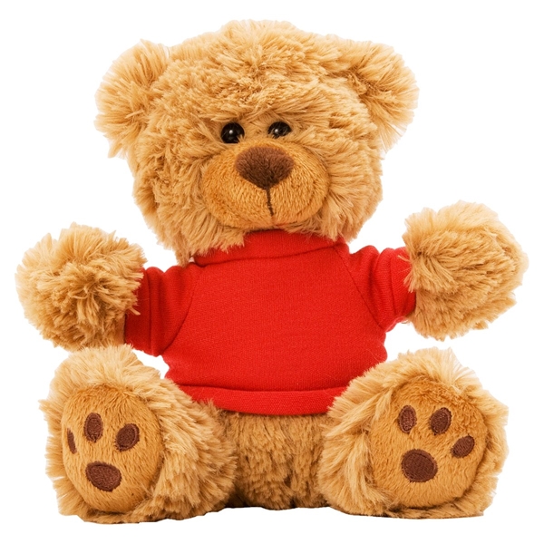 aerial view a red 6 plush teddy bear with t - shirt, image 2 of 5