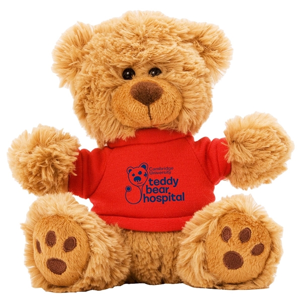 aerial view a red 6 plush teddy bear with t - shirt, image 3 of 5