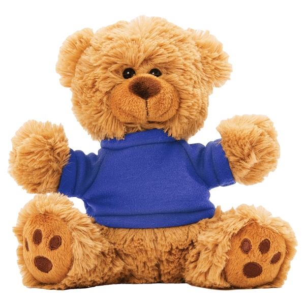 aerial view a royal blue 6 plush teddy bear with t - shirt, image 2 of 4