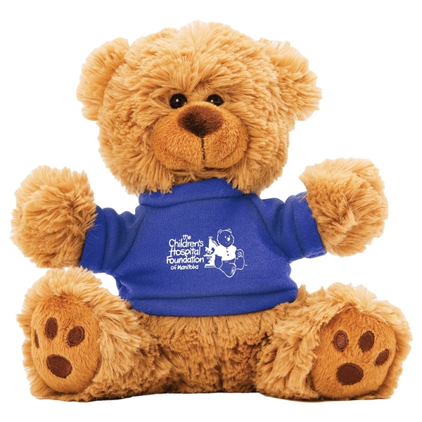 aerial view a royal blue 6 plush teddy bear with t - shirt, image 3 of 4
