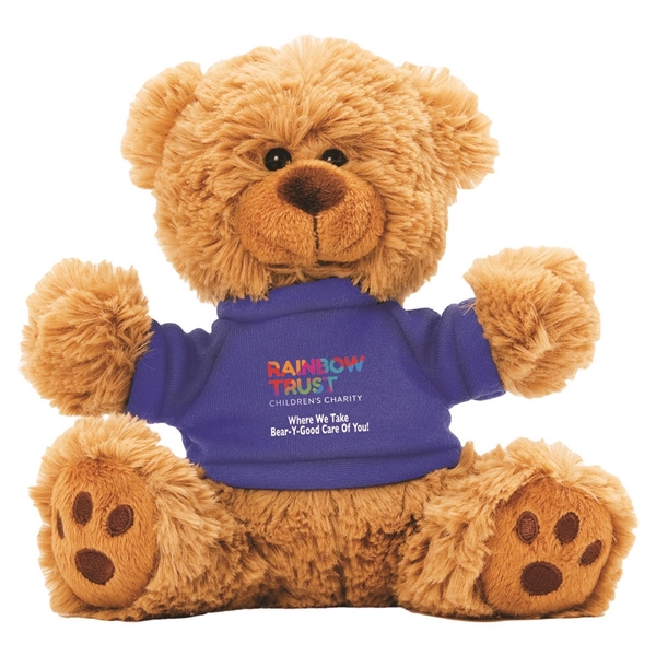aerial view a royal blue 6 plush teddy bear with t - shirt, image 4 of 4