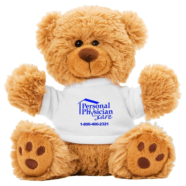 aerial view a white 6 plush teddy bear with t - shirt, image 3 of 4