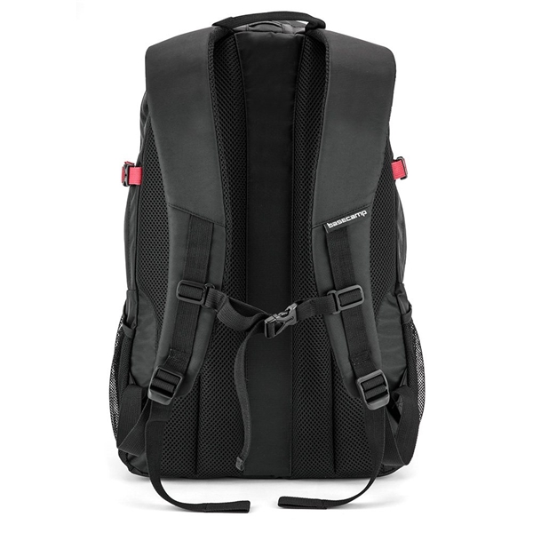 aerial view a red basecamp globetrotter laptop backpack, image 4 of 5