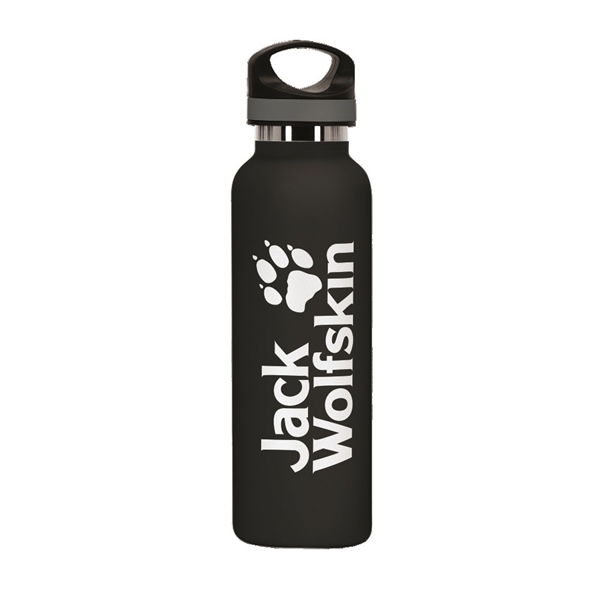 aerial view a black 20 oz basecamp tundra bottle with screw top lid, image 3 of 9