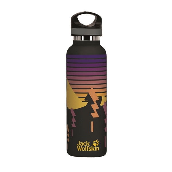 aerial view a black 20 oz basecamp tundra bottle with screw top lid, image 4 of 9