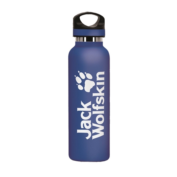 aerial view a blue 20 oz basecamp tundra bottle with screw top lid, image 3 of 9