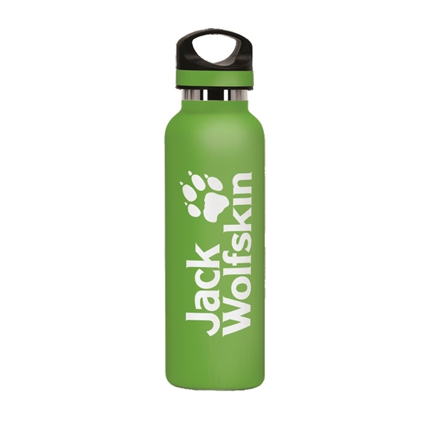 aerial view a lime green 20 oz basecamp tundra bottle with screw top lid, image 3 of 8