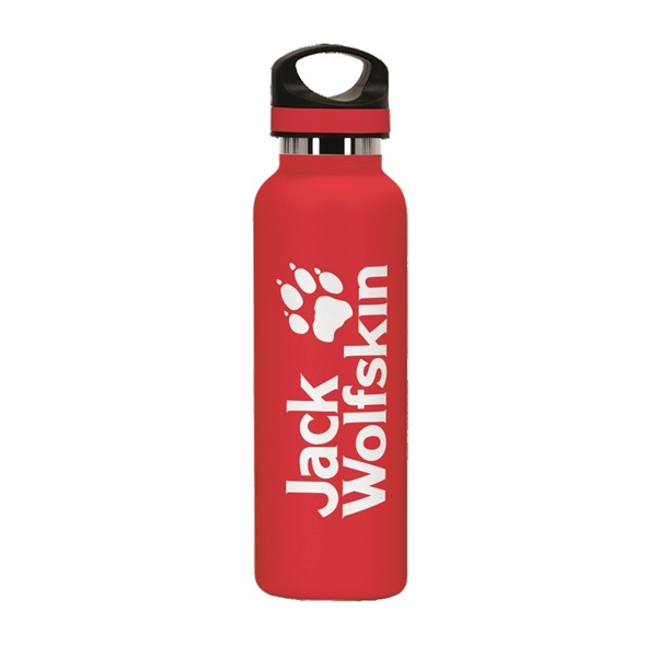 aerial view a red 20 oz basecamp tundra bottle with screw top lid, image 3 of 9
