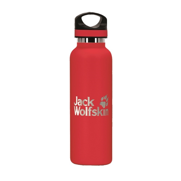 aerial view a red 20 oz basecamp tundra bottle with screw top lid, image 4 of 9