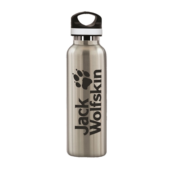 aerial view a silver 20 oz basecamp tundra bottle with screw top lid, image 2 of 7