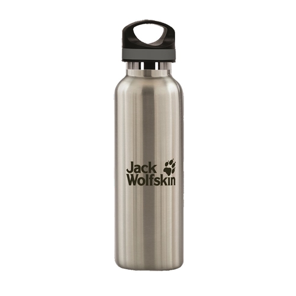 aerial view a silver 20 oz basecamp tundra bottle with screw top lid, image 3 of 7