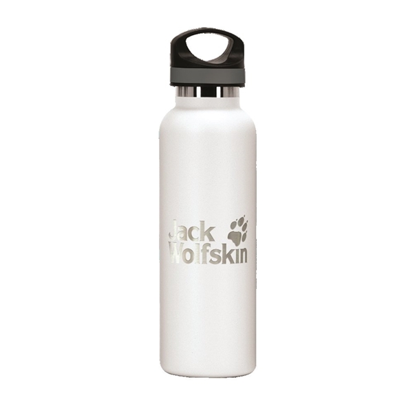 aerial view a white 20 oz basecamp tundra bottle with screw top lid, image 3 of 9