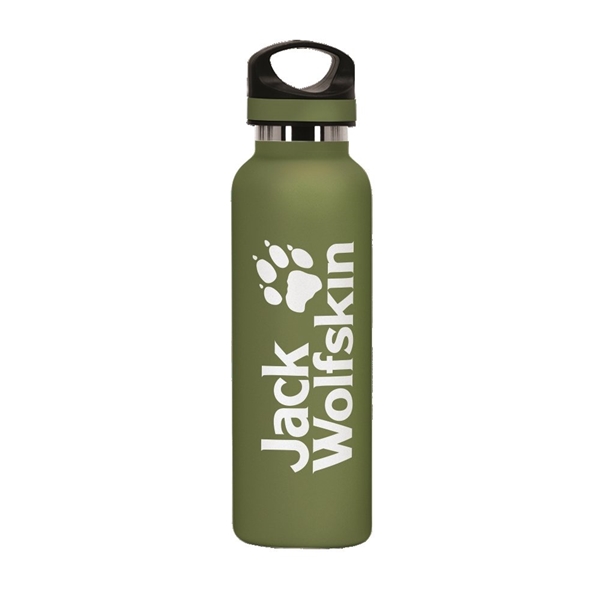 aerial view a olive green 20 oz basecamp tundra bottle with screw top lid, image 2 of 8