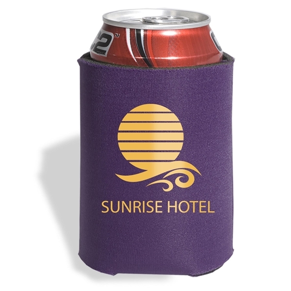 aerial view a purple folding foam can cooler sleeve, image 2 of 4