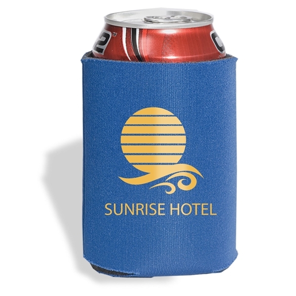 aerial view a reflex blue folding foam can cooler sleeve, image 2 of 4