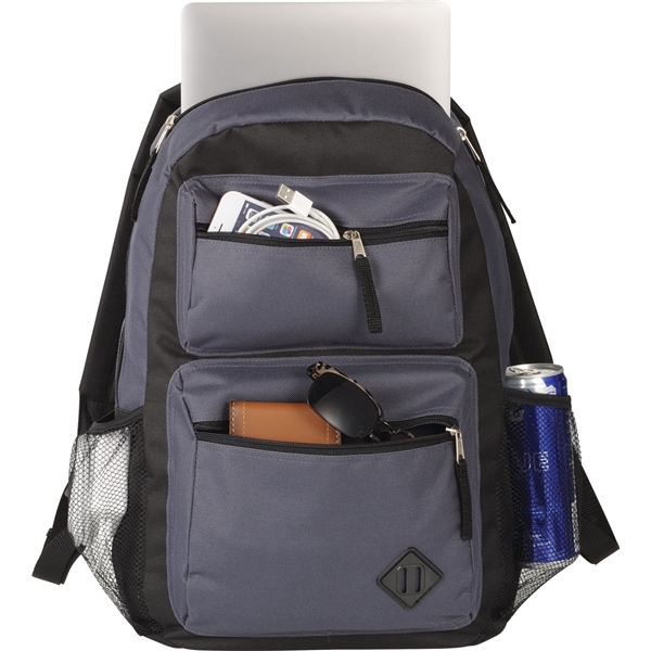 aerial view a charcoal double pocket backpack, image 3 of 3