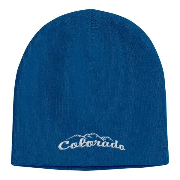 aerial view a royal blue 100 acrylic knit beanie cap, image 2 of 2