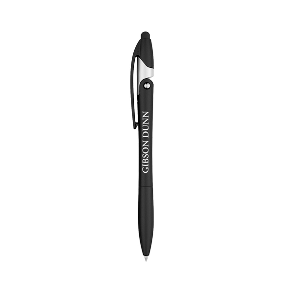aerial view a metallic black yoga stylus pen and phone stand, image 2 of 3