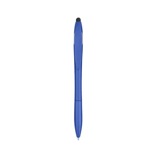 aerial view a metallic blue yoga stylus pen and phone stand, image 3 of 4