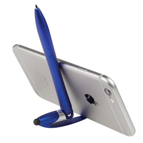 aerial view a metallic blue yoga stylus pen and phone stand, image 4 of 4