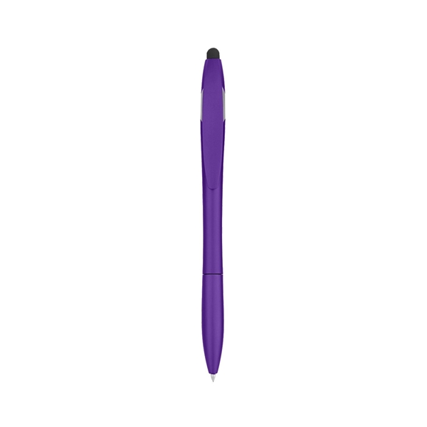aerial view a metallic purple yoga stylus pen and phone stand, image 3 of 3