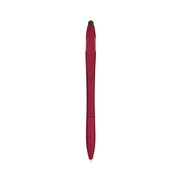 aerial view a metallic red yoga stylus pen and phone stand, image 3 of 3