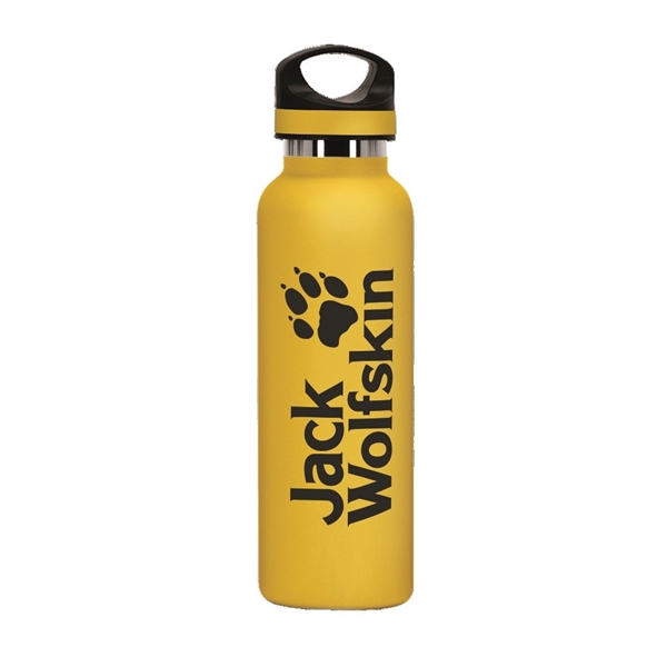 aerial view a yellow 20 oz basecamp tundra bottle with screw top lid, image 3 of 9