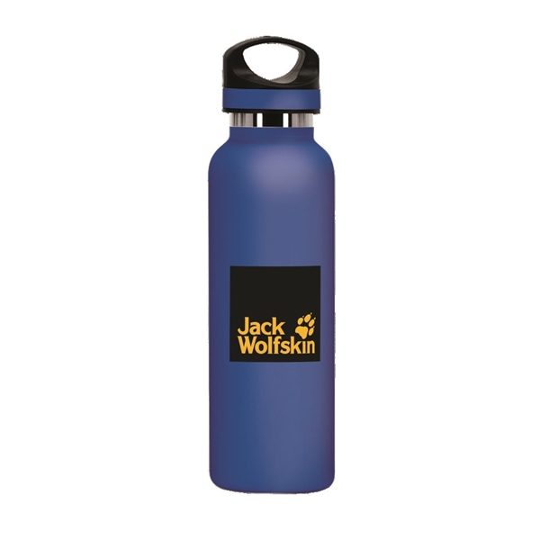 aerial view a blue 20 oz basecamp tundra bottle with screw top lid, image 5 of 9