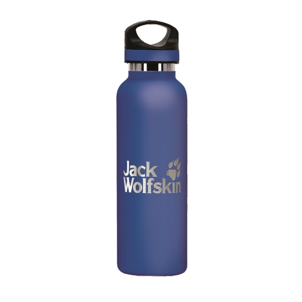 aerial view a blue 20 oz basecamp tundra bottle with screw top lid, image 6 of 9